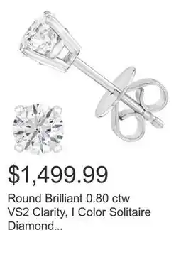 Costco Round Brilliant 0.80 ctw VS2 Clarity, I Color Solitaire Diamond 14kt White Gold Stud Earrings offer