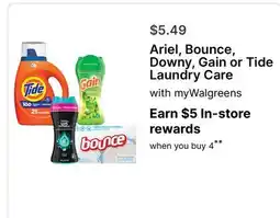 Walgreens Ariel, Bounce, Downy, Gain or Tide Laundry Care offer