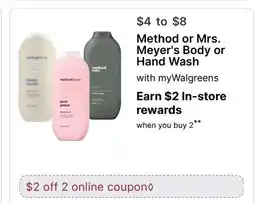 Walgreens Method or Mrs. Meyer's Body or Hand Wash offer