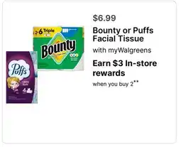 Walgreens Bounty or Puffs Facial Tissue offer