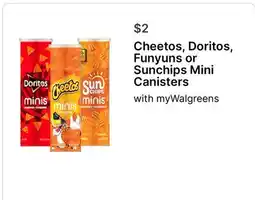 Walgreens Cheetos, Doritos, Funyuns or Sunchips Mini Canisters offer