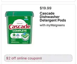 Walgreens Cascade Dishwasher Detergent Pods offer