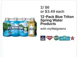 Walgreens 12-Pack Blue Triton Spring Water Products offer