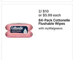 Walgreens 84-Pack Cottonelle Flushable Wipes offer