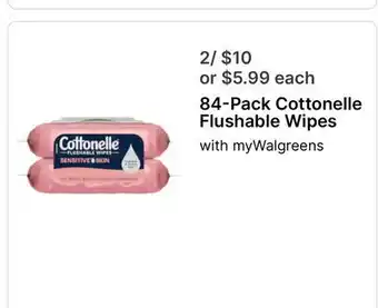 Walgreens 84-Pack Cottonelle Flushable Wipes offer