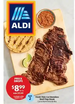 Aldi Fresh Thin-Cut Boneless Beef Flap Steak offer