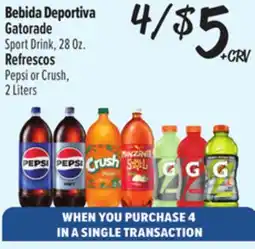 El Super Fresh Gatorade Sport Drink, 28Oz. Pepsi or Crush, 2 Liters offer