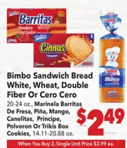 Vallarta Supermarkets Bimbo Sandwich Bread White, Wheat, Double Fiber Or Cero Cero offer
