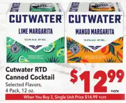Vallarta Supermarkets Cutwater RTD Canned Cocktail offer
