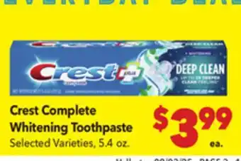 Vallarta Supermarkets Crest Complete Whitening Toothpaste offer