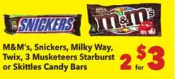 Vallarta Supermarkets M & M's, Snickers, Milky Way, Twix, 3 Musketeers Starburst or Skittles Candy Bars offer