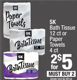 Super King Markets SK Bath Tissue 12 ct or Paper Towels 4 ct offer