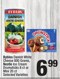 Super King Markets Byblos Danish White Cheese 800 Grams, Nestle Ice Cream Drumsticks 8 ct or Mini 20 ct offer