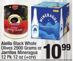 Super King Markets Aiello Black Whole Olives 2900 Grams or Jarritos Mineragua offer