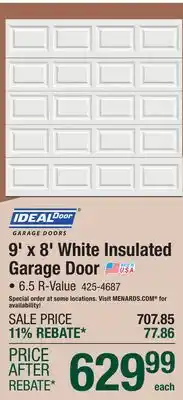 Menards 9' x 8' White Insulated Garage Door offer