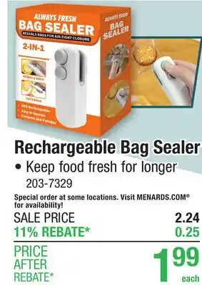 Menards Rechargeable Bag Sealer offer
