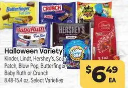 Tony’s Fresh Market Halloween Variety Kinder, Lindt, Hershey's, Sour Patch, Blow Pop, Butterfinger, Baby Ruth or Crunch offer