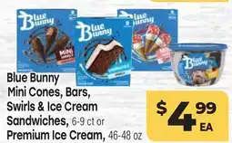 Tony’s Fresh Market Blue Bunny Mini Cones, Bars, Swirls & Ice Cream Sandwiches, 6-9 ct or Premium Ice Cream, 46-48 oz offer
