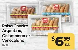 Tony’s Fresh Market Paisa Chorizo Argentino, Colombiano or Venezolano offer