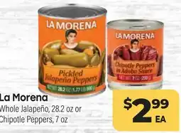 Tony’s Fresh Market La Morena Whole Jalapeño, 28.2 oz or Chipotle Peppers, 7 oz offer