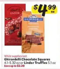 Winn Dixie Ghirardelli Chocolate Squares or Lindor Truffles offer