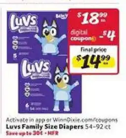 Winn Dixie Luvs Family Size Diapers offer