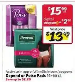 Winn Dixie Depend or Poise Pads offer