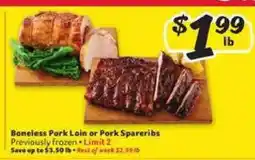 Winn Dixie Boneless Pork Loin or Pork Spareribs offer