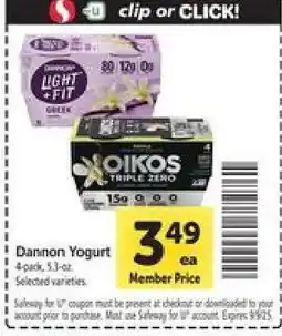 Safeway Dannon yogurt offer