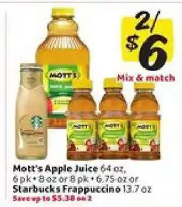 Winn Dixie Mott's Apple Juice / Starbucks Frappuccino offer