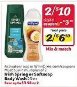 Winn Dixie Irish Spring or Softsoap Body Wash offer