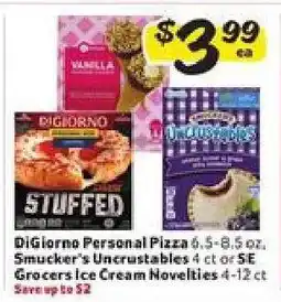 Winn Dixie DiGiorno Personal Pizza, Smucker's Uncrustables, SE Grocers Ice Cream Novelties offer
