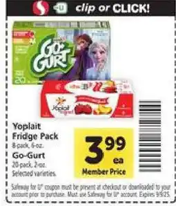 Safeway Yoplait Fridge Pack offer