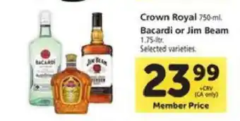 Safeway Crown Royal, Bacardi or Jim Beam offer