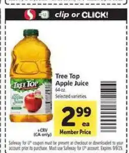 Safeway Tree Top Apple Juice offer