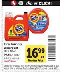Safeway Tide Laundry Detergent offer