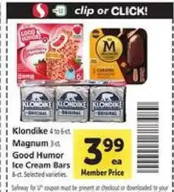 Safeway Klondike, Magnum, Good Humor Ice Cream Bars offer