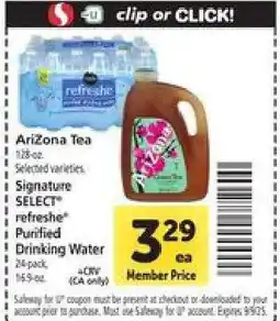Safeway Signature Select Refreshe Purified Drinking Water offer
