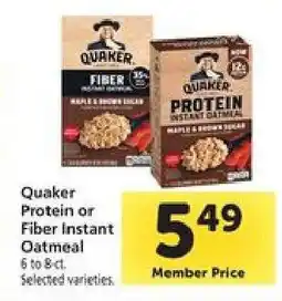 Safeway Quaker Protein or Fiber Instant Oatmeal offer