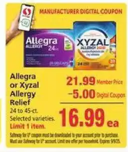 Safeway Allegra or Xyzal Allergy Relief offer