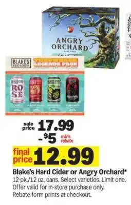 Meijer Blake's Hard Cider or Angry Orchard offer