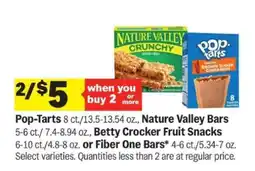 Meijer Pop-Tarts, Nature Valley Bars, Betty Crocker Fruit Snacks, Fiber One Bars offer