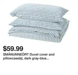 Ikea SMÅNUNNEÖRT Duvet cover and pillowcase(s), dark gray-blue white/stripe, King offer