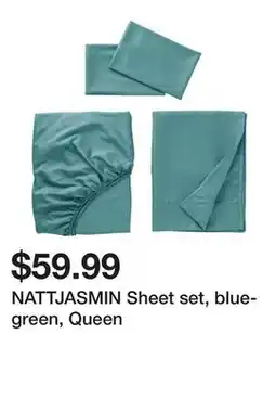 Ikea NATTJASMIN Sheet set, blue-green, Queen offer