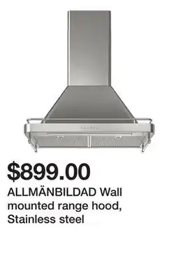 Ikea ALLMÄNBILDAD Wall mounted range hood, Stainless steel offer