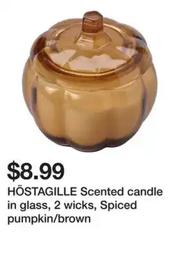 Ikea HÖSTAGILLE Scented candle in glass, 2 wicks, Spiced pumpkin/brown offer