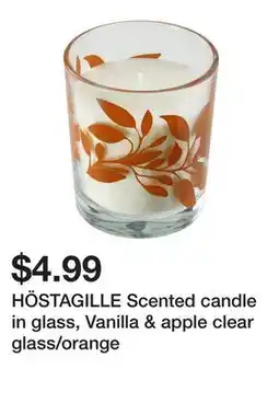Ikea HÖSTAGILLE Scented candle in glass, Vanilla & apple clear glass/orange offer