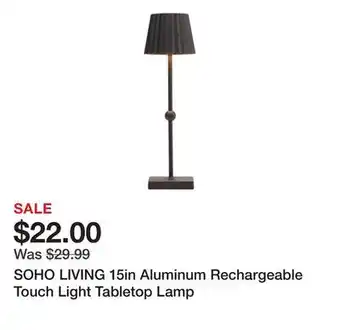 Marshalls SOHO LIVING 15in Aluminum Rechargeable Touch Light Tabletop Lamp offer
