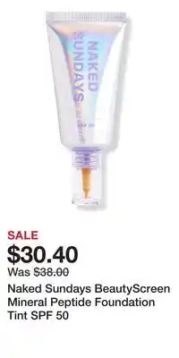 Ulta Beauty Naked Sundays BeautyScreen Mineral Peptide Foundation Tint SPF 50 offer