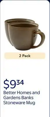 Walmart (2 pack) Better Homes and Gardens Banks Brown 14.2-ounce Stoneware Mug offer